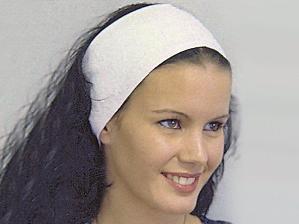 Haarband mit Klettverschluß, weiß mit CNC-Bestickung, maxi
